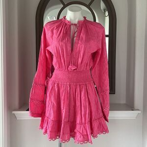 Hemant and Nandita Cotton Ruffled Eyelet Dress, Pink, New, Size XS